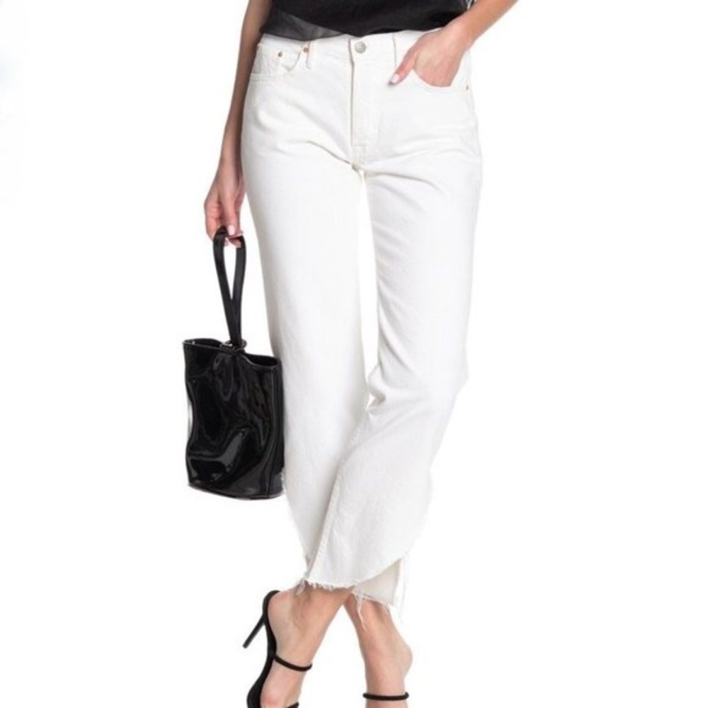 Grlfrnd maran white lie cropped raw hem jeans